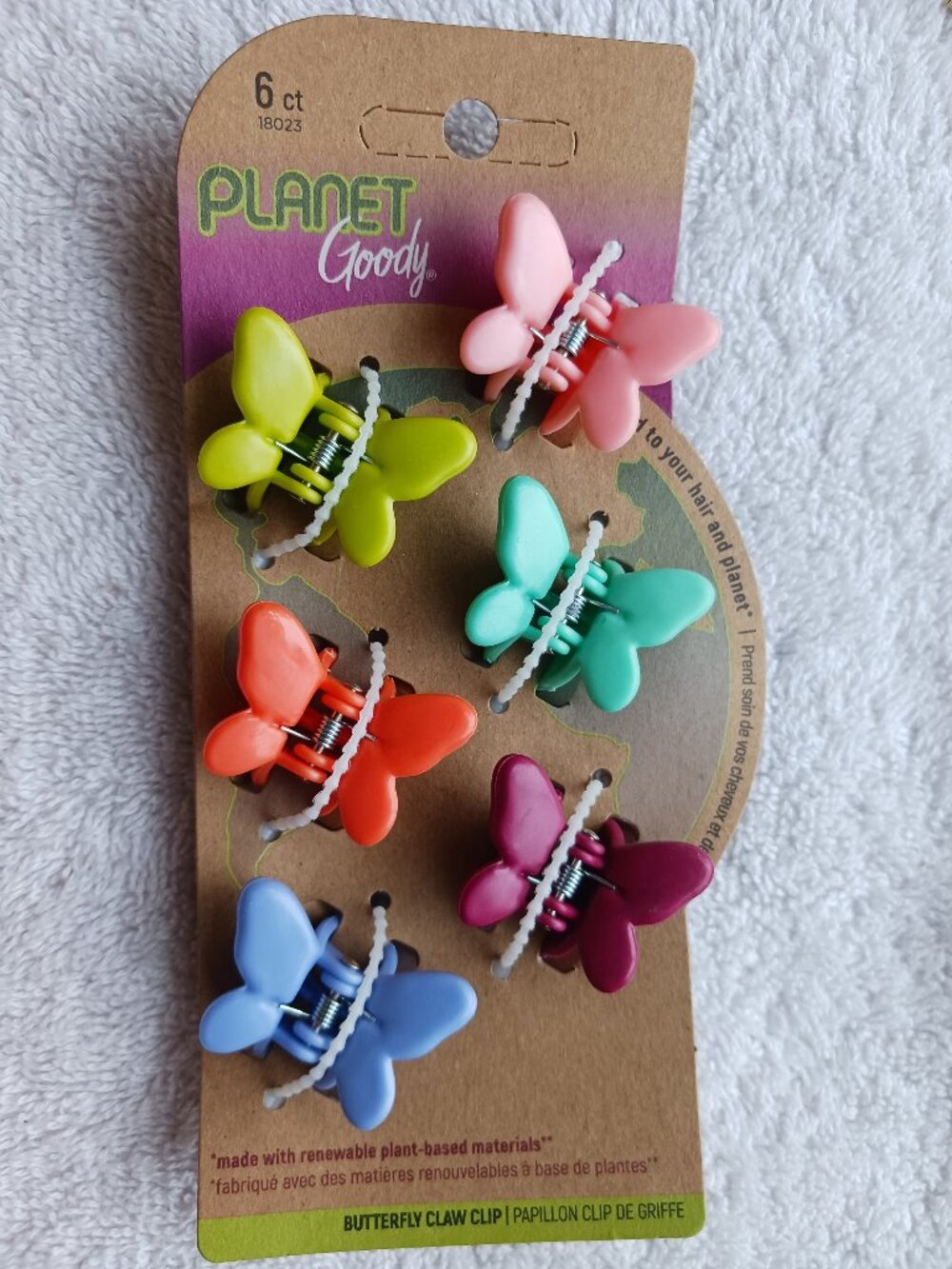 6 Goody Planet Colored Butterfly Renewable Plant Plastic Hair Claw Jaw Clips